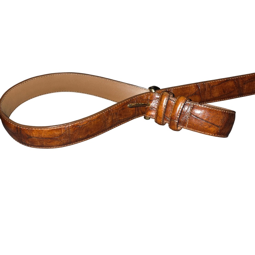 Brighton Brown Textured Leather Belt Brass Buckle Classic Style unisex 36 #32106
